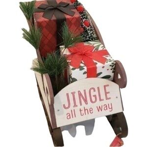 Vintage “Jingle all the Way” Wood&Metal Santa Sleigh w/Gifts Christmas Decor